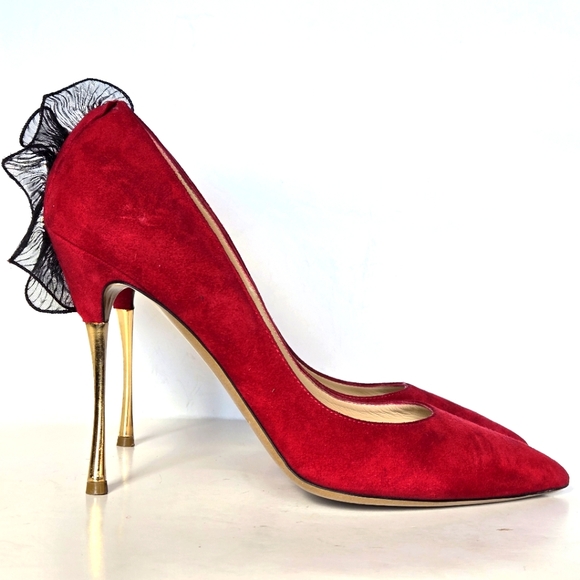 NICKOLAS KIRKWOOD Shoes - NICHOLAS KIRKWOOD Red Suede Animal Print Pumps Size 40 Very Good Condition
